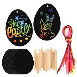 HOWAF Easter Scratch Art Egg Decorations, Easter Scratch Cards Scratch Art Papers, Creative Easter Crafts for Kids Easter Gifts Easter Party Bag Filler with Wooden Stylus, Ribbon, Pack of 20