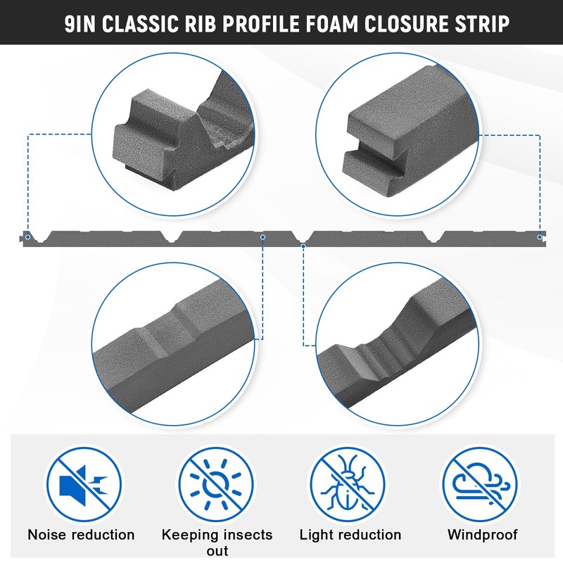 Pushglossy 30 Pcs 9 Inside Metal Roof Foam Closure Strips