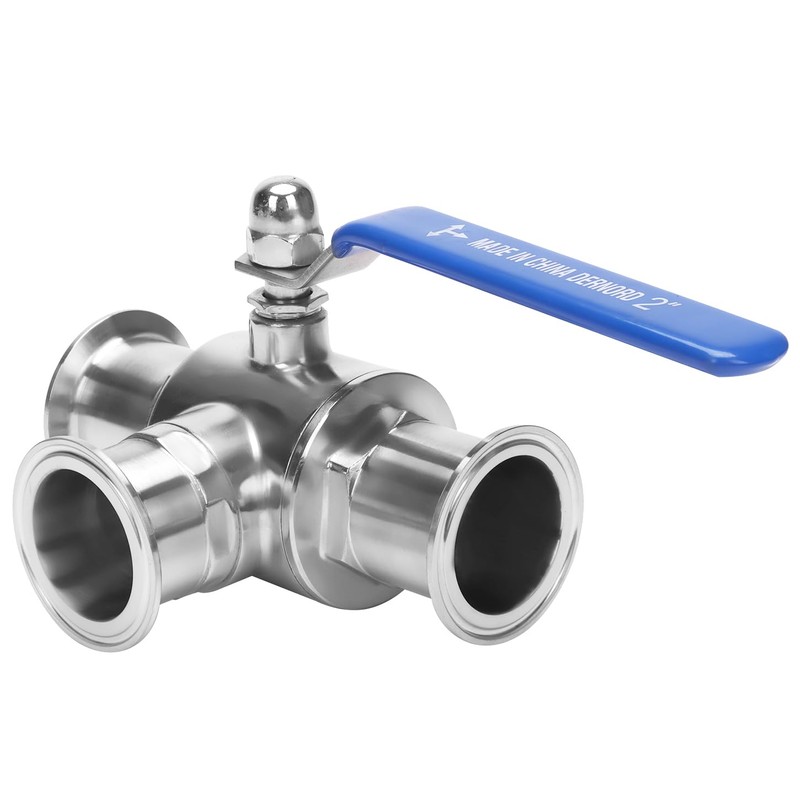 DERNORD 2" Tri Clamp Sanitary Ball Valve, 3-Way Ball Valve