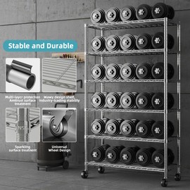 EZPEAKS 6-Tier Chrome Heavy Duty Storage Shelves, 48" W X 18" D X 72" H NSF Certified Steel Wire Shelving Unit with 4" Wheels and Adjustable Feet, for Office, Pantry, Kitchen, Garage, Bakers Rack