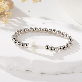 GLITTO First Communion Confirmation Gifts for Women, Silver Cross Charm Bead Stretch Bracelets Christian Baptism Holy 1st Communion Jewelry