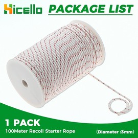 Hicello 3mm-100Meter Recoil Starter Rope Engine Pull Cord Replacement for Husqvarna STIHL Chainsaw Trimmer Brush Cutter Lawn Mower Engine Starter Rope Recoil Cord Nylon Starter Cord Engine Parts