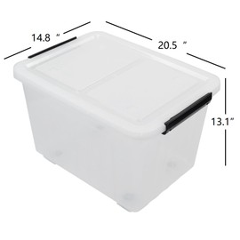 Yesdate 4-Pack Plastic Storage Box, 50 L Clear Large Storage Bin with Wheels