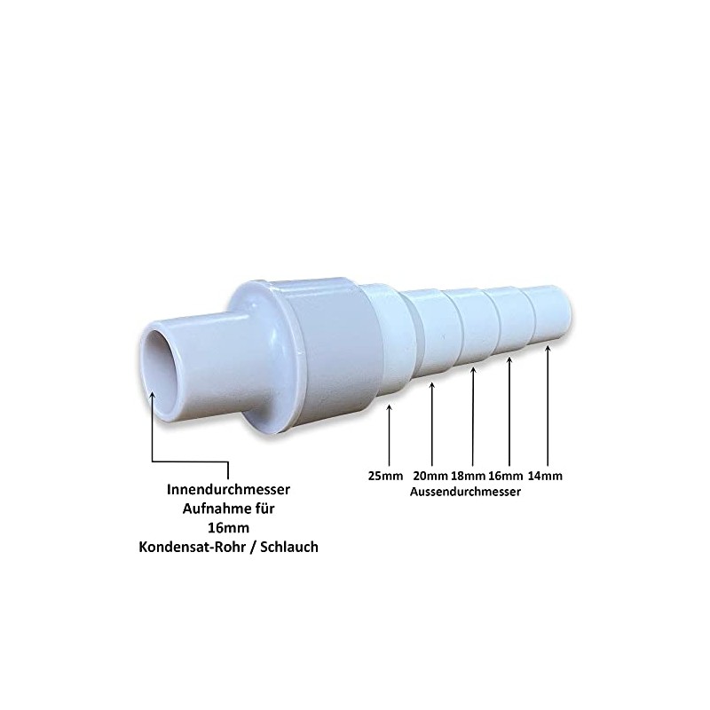Adapter for condensate pipes. Diameter 16 mm condensate hose with