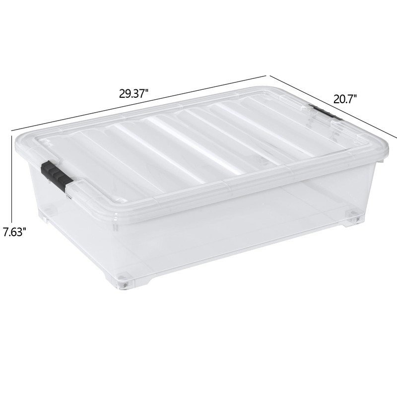 Parlynies 50 Quart Large Under Bed Storage Box, Clear Plastic