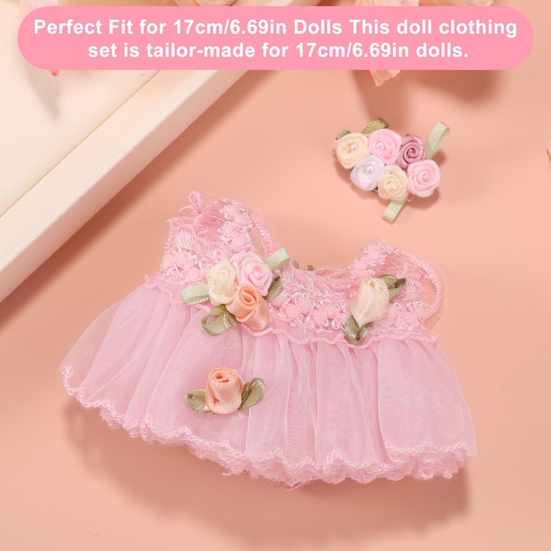 17cm Doll Clothes Set, Pink Fabric Doll Outfits Costume Includes