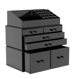 HTXsky Professional 12-Drawer Makeup Cosmetic Organizer - Large Portable Storage Case & Display Box for Women, Countertop Beauty Products (Black)