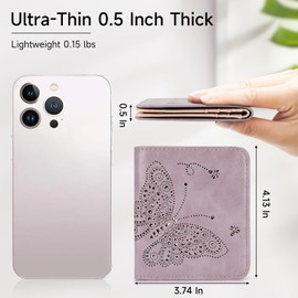 KITEVIUN Wallets for Women RFID Blocking Slim Bifold Womens Wallet Mini Compact with Zipper Butterfly Design Wallet Women Purple