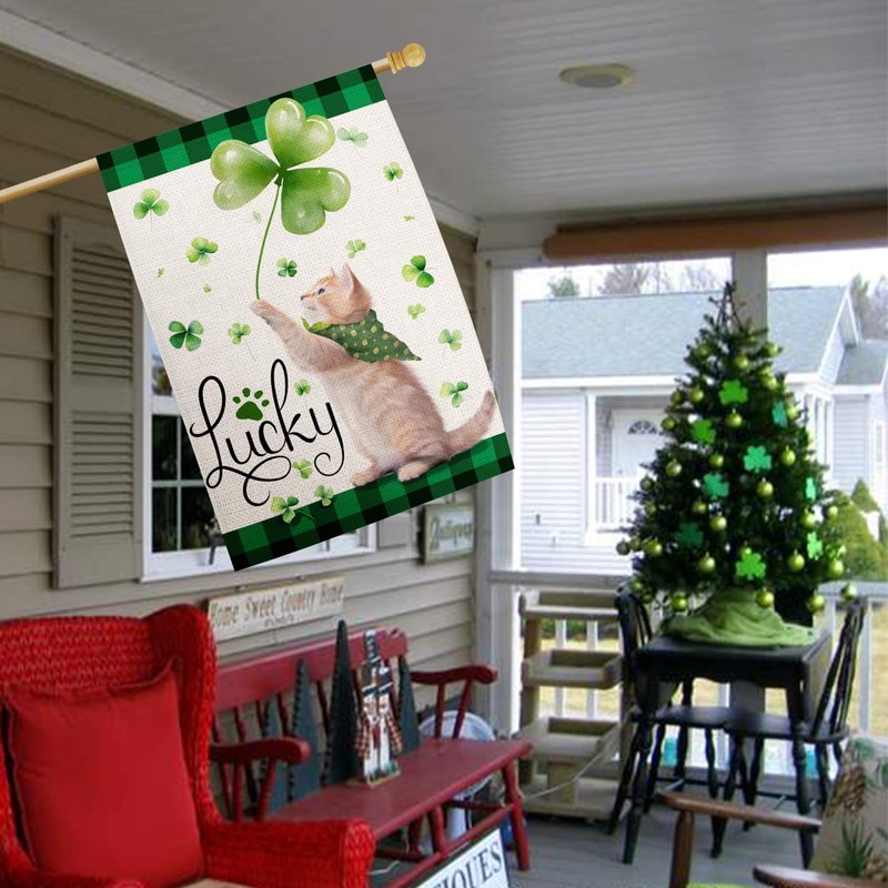 FUYUCHEN St Patricks Day Cat House Flag 28x40 Inch Double