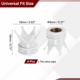 PATIKIL Crown Tire Valve Stem Caps, 4 Pcs Tire Valve Caps Vehicle Car Tire Air Caps Covers with O Rubber Ring Universal for Bicycle SUV Automotive, White