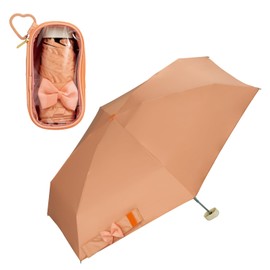 (2024) Wpc. Parasol RIZZFUL PARASOL Garnet/Orange "100% Light Shading Rate, 100% UV Reduction, UPF50+, Rain or Rain" Folding Umbrella, Ribbon, 18.5 inches (47 cm), Women's Clear Pouch, Stylish, Cute,