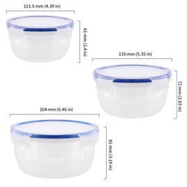 JIEHIN Set of 8 Round Plastic Food Storage Containers with Lid, 300 ml, 600 ml, 1050 ml, Airtight Food Containers, Meal Prep Boxes, Round, Freezer Containers with Lid, Lunch Boxes Small Set