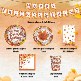 Friendsgiving Party Supplies,Happy Friendsgiving Decorations Includes Banner Tablecloth Cups Plates Napkins for Friendsgiving Thanksgiving Fall Party Decorations.