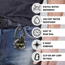 Dakota Digital Clip, Quality Pocket Watch, Fob Alarm, Stopwatch, Timer and Dual Time, Premium Durability Outdoor Gifts for Men, Use for Fishing Hunting, and More, Tactical Digital, Clip On Watch