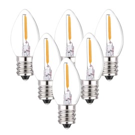 C7 LED Bulbs,0.5 Watts LED Filament Night Light Bulb Edison Style LED Sign Light E12 Candelabra Base Lamp Clear Glass 4 Watts Equal Candle Bulbs Warm White 2700K for String Lights Pack of 6