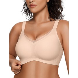 OEAK Womens Wireless Bras V Mesh Comfortable Bralette Supportive Tshirt Bra No Underwire Seamless Push Up Everyday Bras Nude 4XL