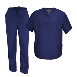 M&M Scrubs Men's Scrub Set Medical Scrub Tops and Pants (X-Small, True Navy Blue)