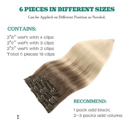 VINBAO Human Hair Clip in Extensions Color 8 Ash Brown Fading to 60 Blonde Hair Extensions Clip in Real Human Hair Double Weft Real Human Hair (CLIP#8T60-14Inch)