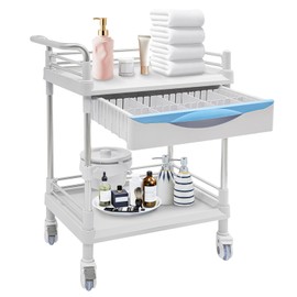 MhdunueSK Rolling Utility Cart, Medical Utility Cart with Drawers, 2-Tier Esthetician Cart with Wheels for Beauty Salon SPA Commercial Hospital Office Lab Cart White