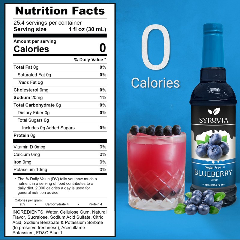 Sugar-Free Blueberry Syrup by Syruvia 6-Pack, 25.4 fl oz, Wholesale