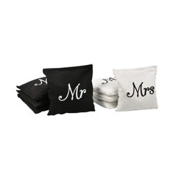 GoSports Wedding Theme Cornhole Bag Set - Includes 4 Black Mr Bags and 4 White Mrs Bags