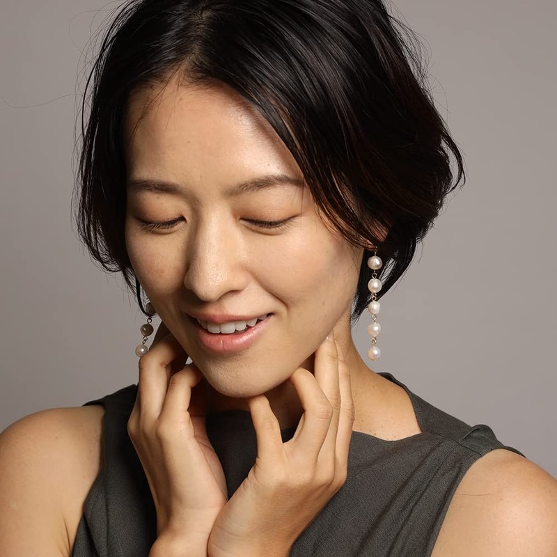 R-days Daikanyama Freshwater Pearl Long Earrings/Piercings, Pearl, Swaying, Women's, Simple,