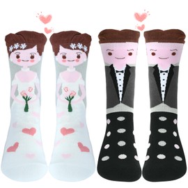 IHLOOTD Wedding Socks 2 Pairs Socks Wedding Funny Bride Groom Socks Couple Socks Partner Couple Socks Ideas Gift Wedding, Multiple colours, 39-46