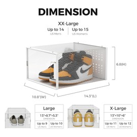 Pinkpum XXL Larger Shoe Organizer Storage Boxes Fit for Size 14, 12 Pack Highly Clear Plastic Stackable Sneaker Storage for Closet, Clear Shoe Display Case Containers, White
