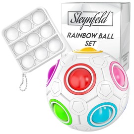 Steynfeld® - Original Rainbow Ball Puzzle Set (White) with Free Popit - Stress Relief Toy for Children and Adults | Skill Game to Promote Concentration & Fine Motor Skills