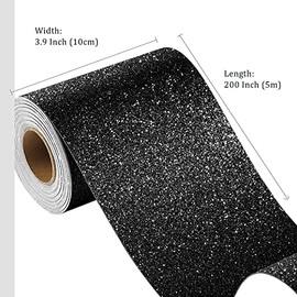 FunStick Papel Pintado Negro Borde Pelar y Pegar Bordes de Pared Tela Autoadhesiva Papel Pintado Brillante Decorativo Borde de Papel de Contacto Negro Extraíble para Paredes de Dormitorio 3.9"x200"