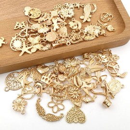 GXGM Pack of 100 Charms Pendants, for Jewellery Crafts, Mixed Pendant Chain and Vintage Aesthetic, Bracelet, Earrings, Necklace, Metal, No Gemstone