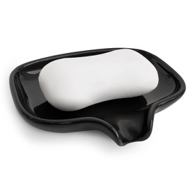Multi-Color Ceramic Soap Dish for Kitchen or Bathroom, Easy to Clean, Self Draining Soap Holder, Keeps Soap Dry (Black)