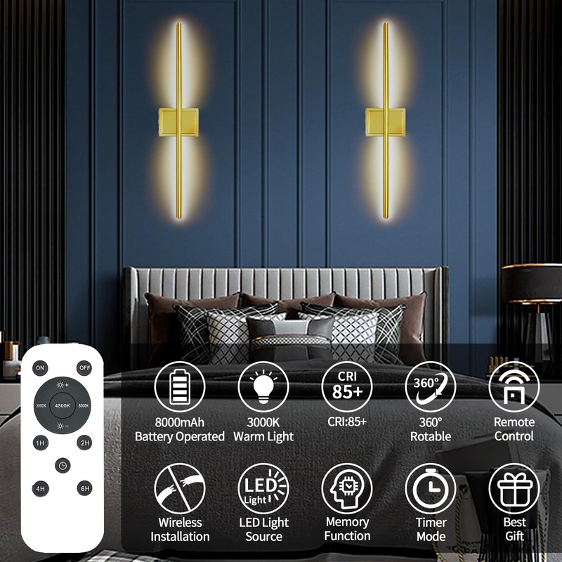 Wall Sconces Set of 2 Battery Operated, 8000mAh USB Rechargeable