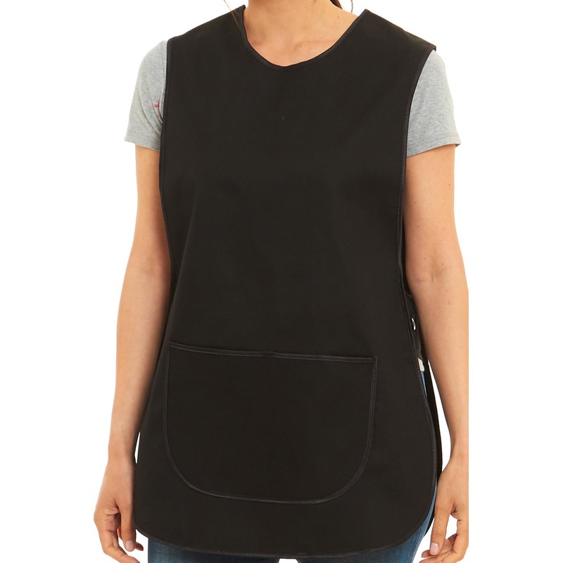 Ladies Plain With Matching Piping Tabard Apron Overalls Front Pocket