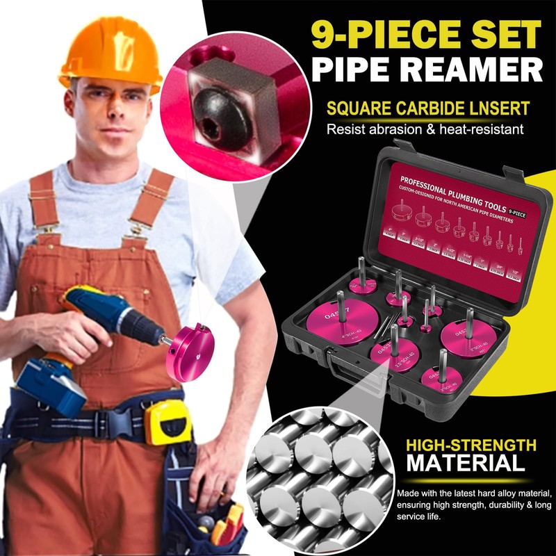 Premium 9-Piece PVC Pipe Reamer Kit, Includes Sizes 1/2", 3/4",