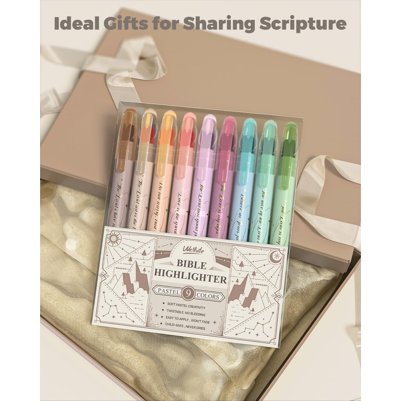 WEMATE Bible Highlighters No Bleed, 9PCS Assorted Colors Gel Highlighters