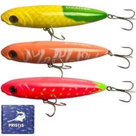 Pristis StickFarm 3pcs Float Stick Ploppers, Topwater Bass Fishing Lures Saltwater & Freshwater, Pencil Poppers with Delicate Coating & Quality Hook, Creative Angler Gifts, Long Cast Walker for Pike