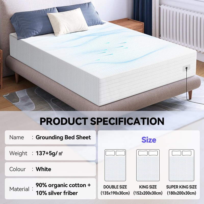 Warmiehomy Grounding Fitted Sheet, Double Size Grounding Mat Earthing UK