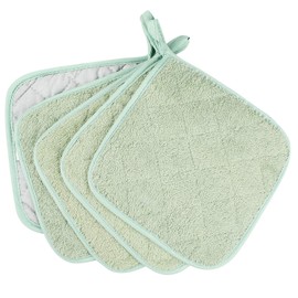 100% Cotton Kitchen Everyday Basic Terry Pot Holder Heat Resistant Coaster Potholder for Cooking and Baking Set of 5 Mint Green