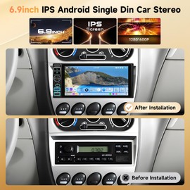 METEESER Android Single Din Carplay Car Stereo 2+64G Wireless Carplay Android Auto,6.9 inch IPS Touch Screen Radio,Single Din Car Stereo with CarPlay Android15/GPS/WiFi/EQ/UI/Bluetooth/SWC/Backup Camera&Mic