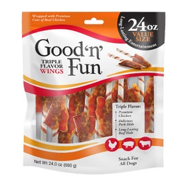 GOOD 'N' FUN Wings Long-Lasting Dog Treat, with Real Proteins, Premium Chicken and Beef Hide, Supports Dental Health, Mental Stimulation, 24 oz