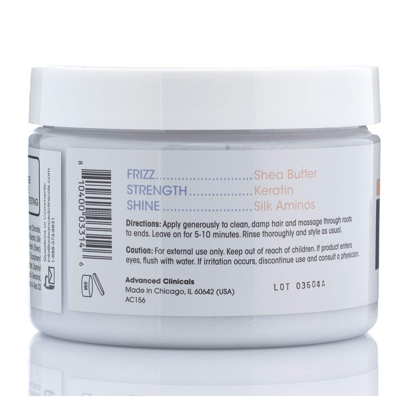 Advanced Clinicals, Keratin, Sleek + Smooth Hair Mask, 12 Ounce
