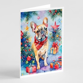Caroline's Treasures DAC3462GCA7P French Bulldog Christmas Greeting Cards Pack of 8 Blank Cards with Envelopes Whimsical A7 Size 5x7 Blank Note Cards