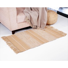 ETHNICITI Cotton Jute Slub Weave Shoddy Braided Beige Natural Eco-friendly Reversible Flat Kilim Dhurrie Area Rug Mat Hallway Bedroom Lounge Living Dining Utility Room Pet Yoga - 60 x 90cm (2'x3')
