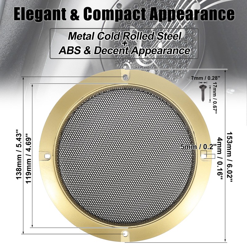 X AUTOHAUX 5'' Gold Tone Car Audio Speaker Cover Mesh