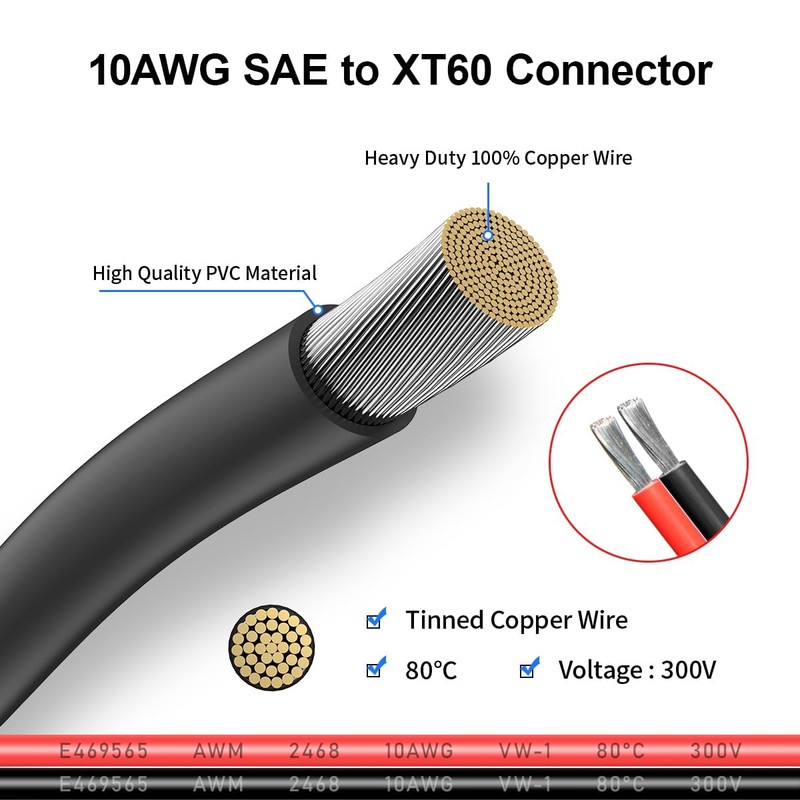 ELFCULB 10AWG XT60 to SAE Connector Extension Cable with SAE