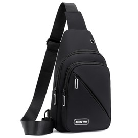 Seoky Rop Sling Bag for Men Women, Small Nylon Crossbody Bag Trendy, Casual Shoulder Chest Bag for Travel Running Hiking Black