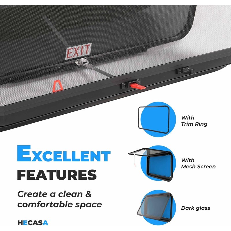 HECASA 30"W x 20"H RV Emergency Exit Window w/Trim Ring
