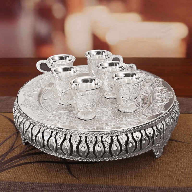 Turkish Coffee Cup and Tea Pot Set Including Teapot,Tea Tray,6