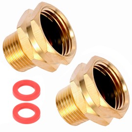 2 Pack Brass Garden Hose Adapter, 3/4" GHT Female x 1/2" NPT Male Connector,GHT to NPT Adapter Brass Fitting,Brass Garden Hose to Pipe Fittings Connect
